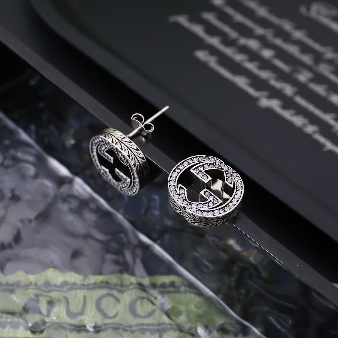 Gucci Silver 'G' Logo Diamond Stud Earrings
