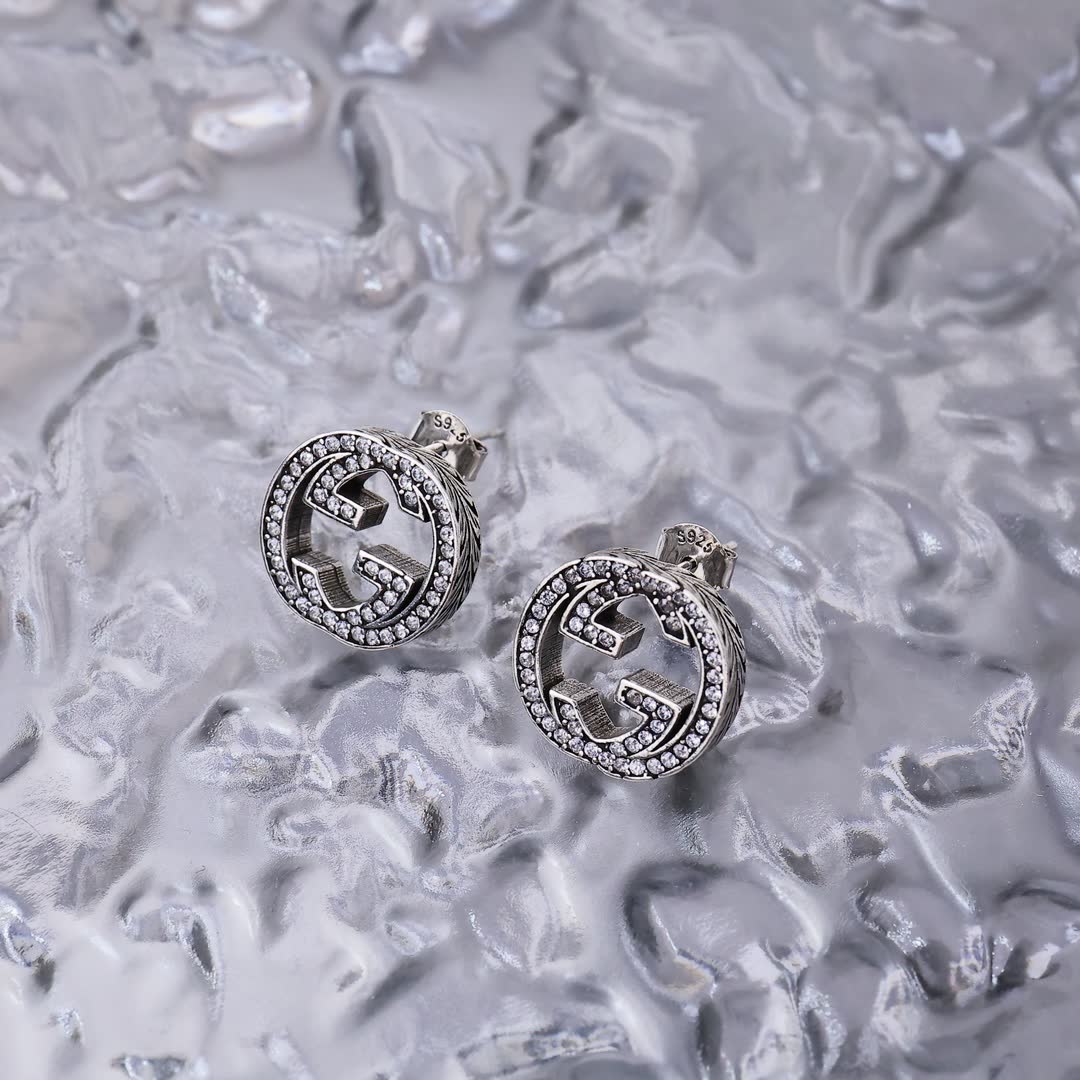 Gucci Silver 'G' Logo Diamond Stud Earrings