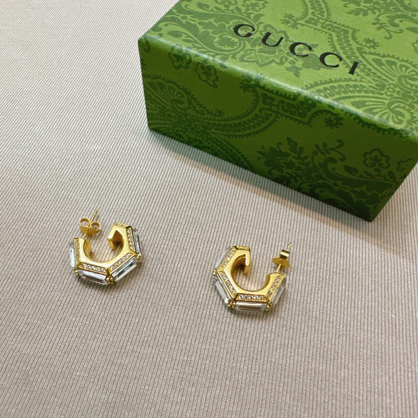 Gucci Gold Tone Crystal Embellished Hoop Earrings