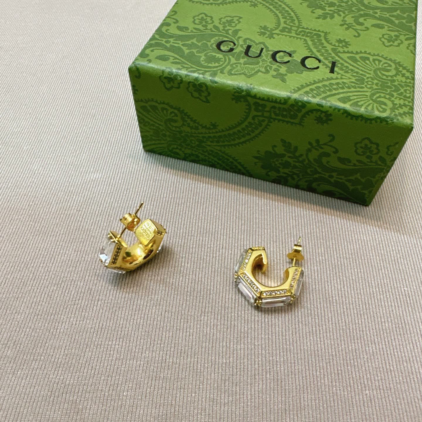 Gucci Gold Tone Crystal Embellished Hoop Earrings