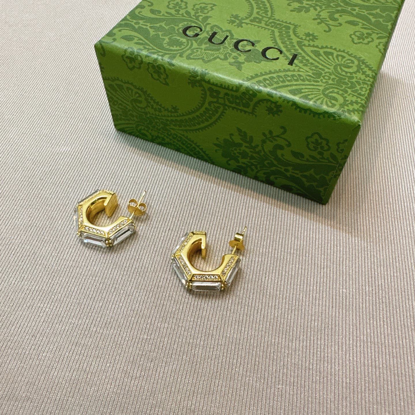 Gucci Gold Tone Crystal Embellished Hoop Earrings