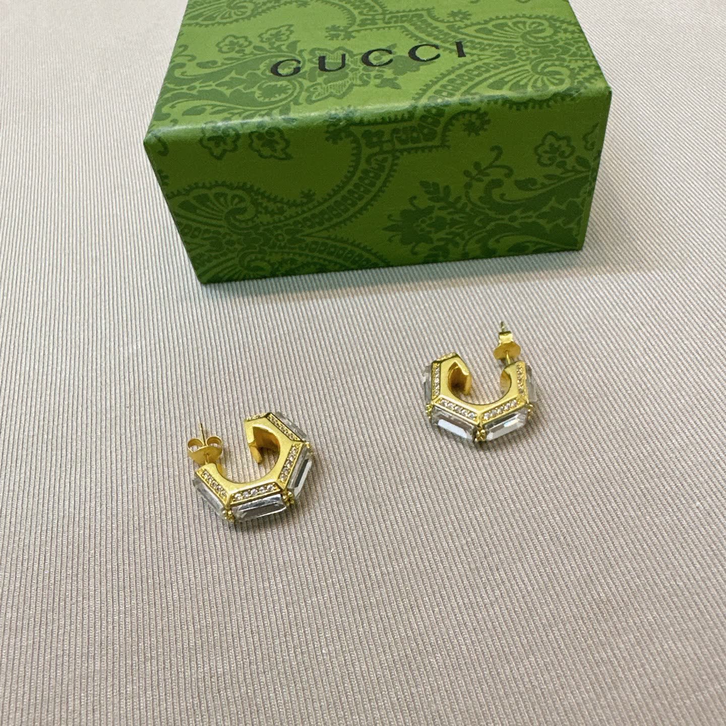 Gucci Gold Tone Crystal Embellished Hoop Earrings
