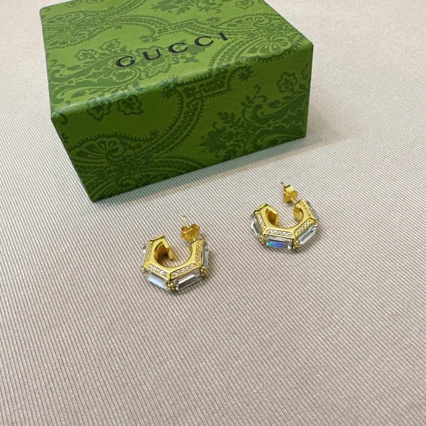 Gucci Gold Tone Crystal Embellished Hoop Earrings