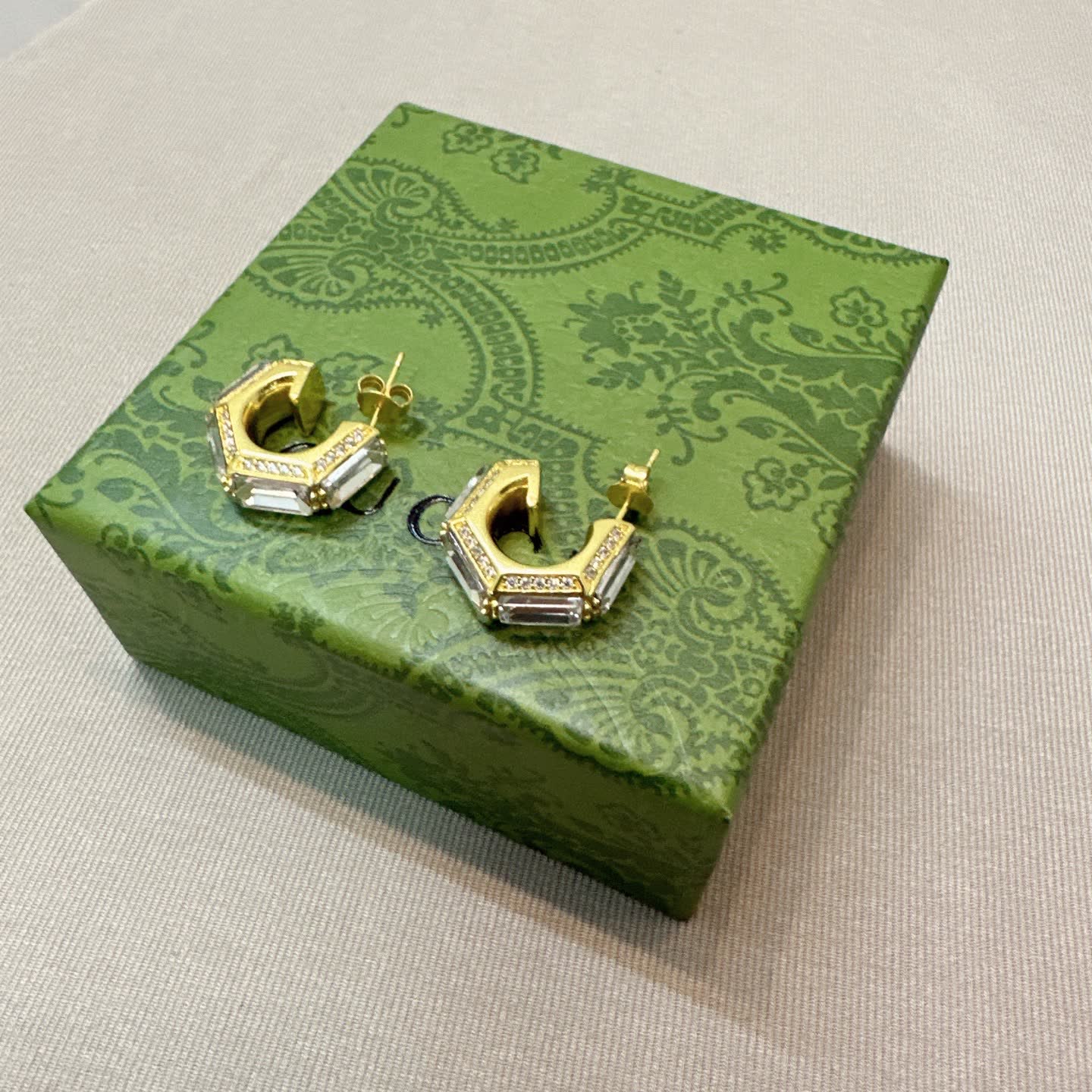 Gucci Gold Tone Crystal Embellished Hoop Earrings