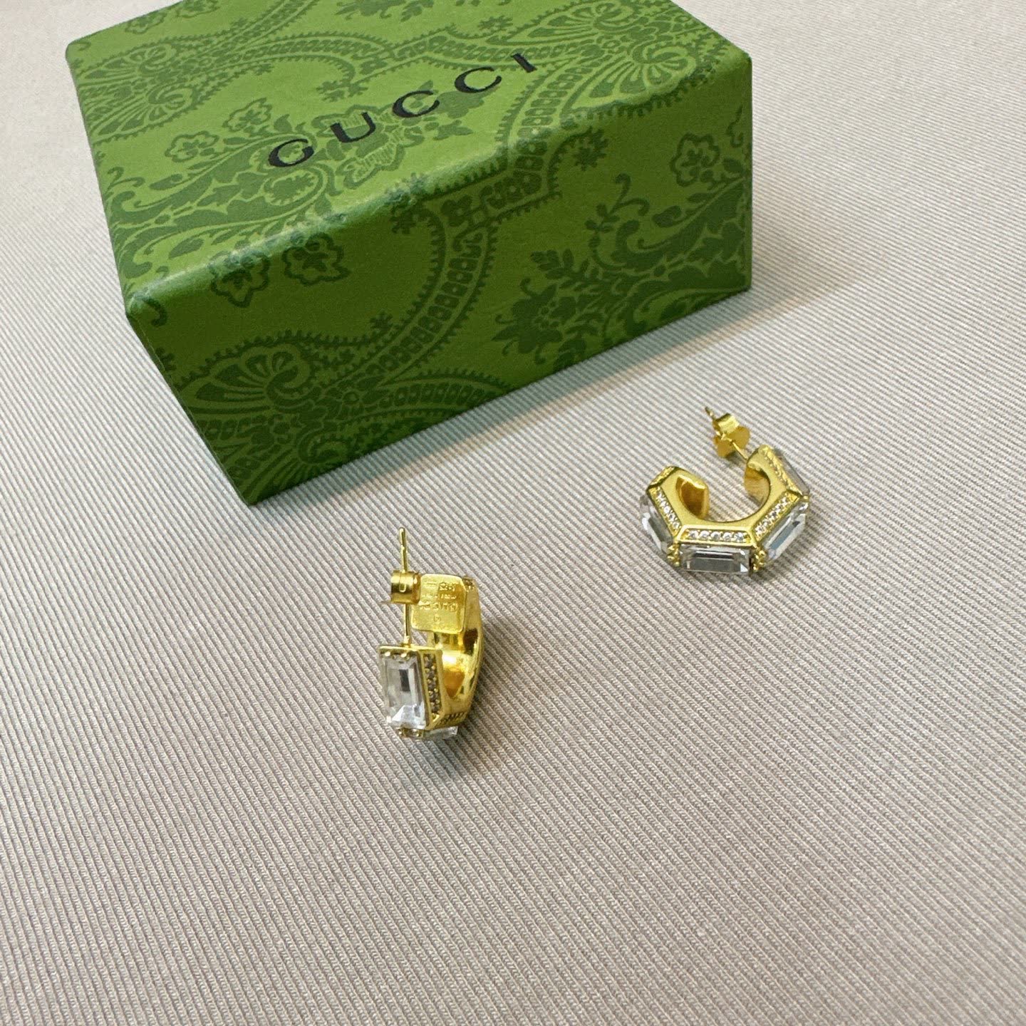 Gucci Gold Tone Crystal Embellished Hoop Earrings