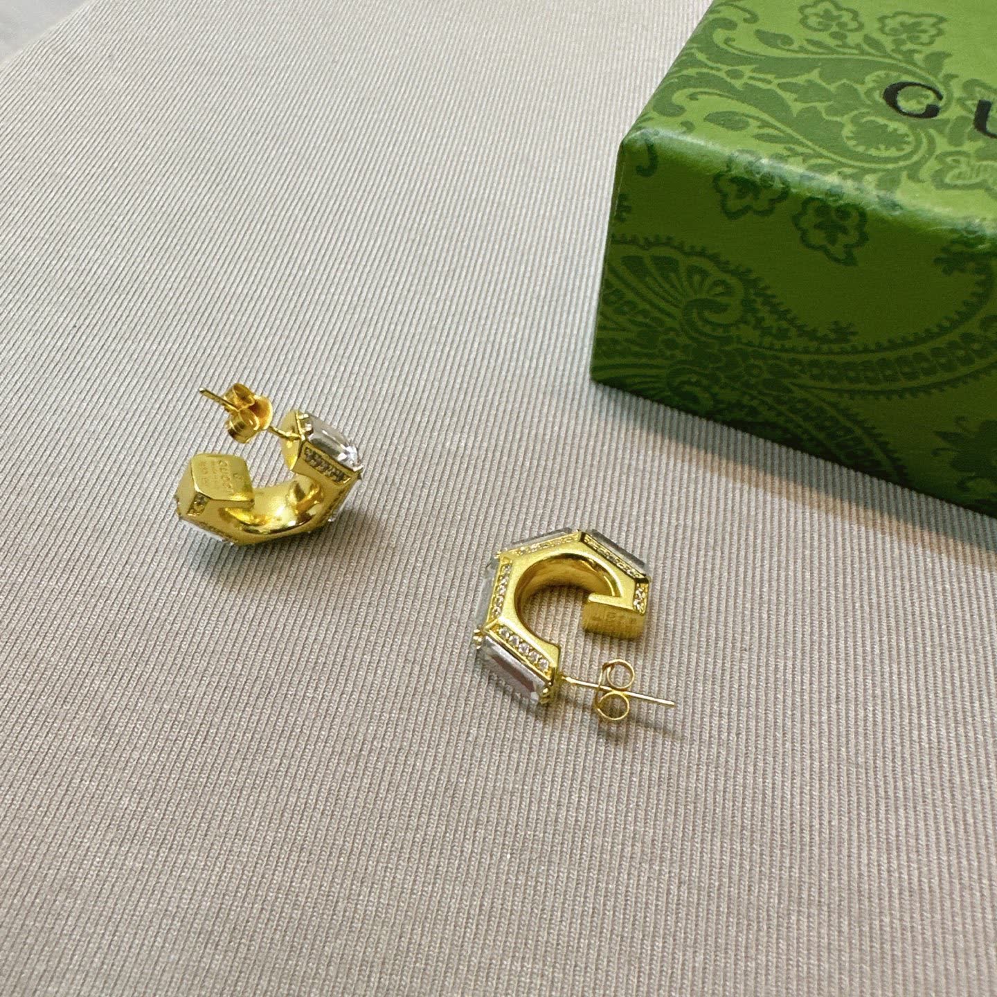 Gucci Gold Tone Crystal Embellished Hoop Earrings