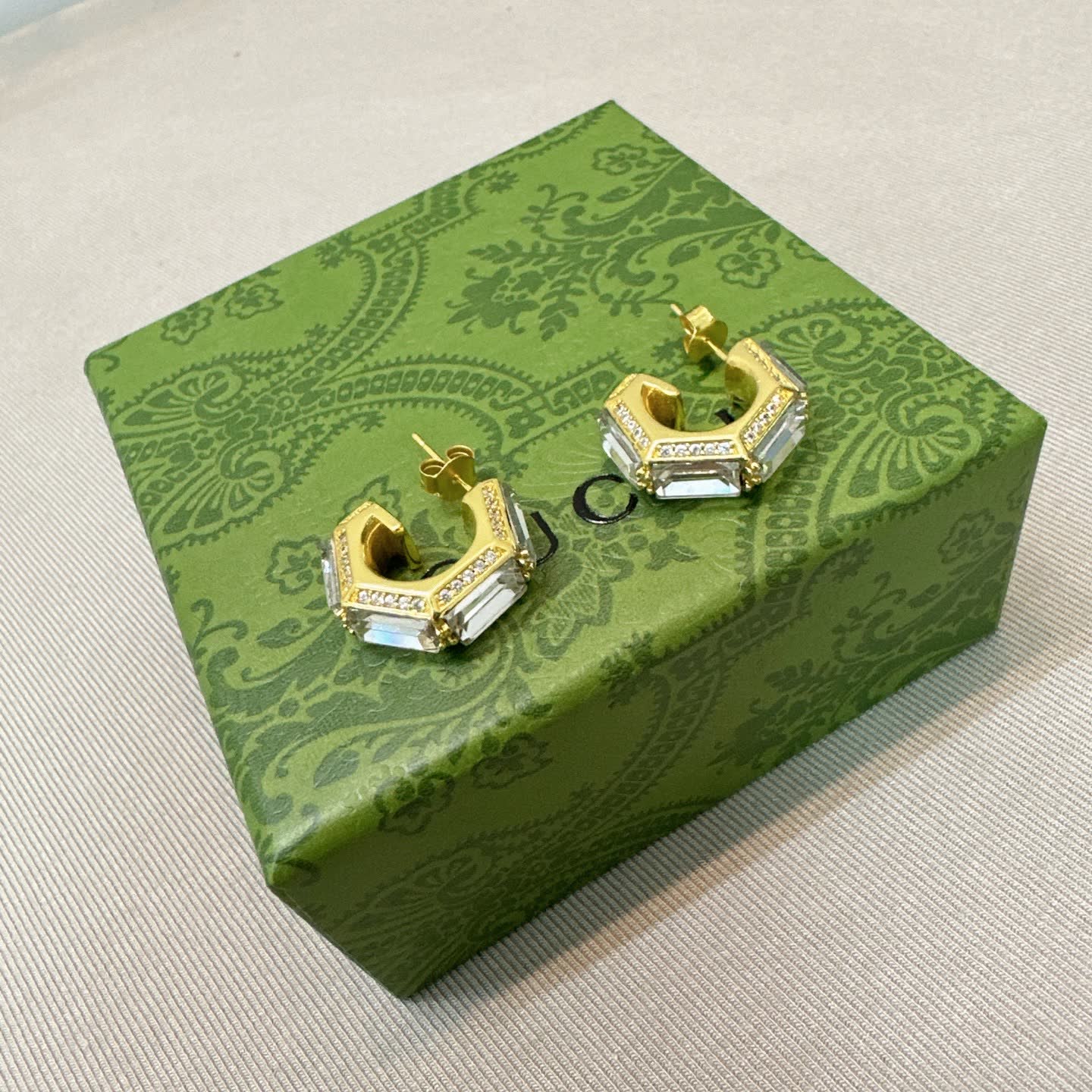 Gucci Gold Tone Crystal Embellished Hoop Earrings