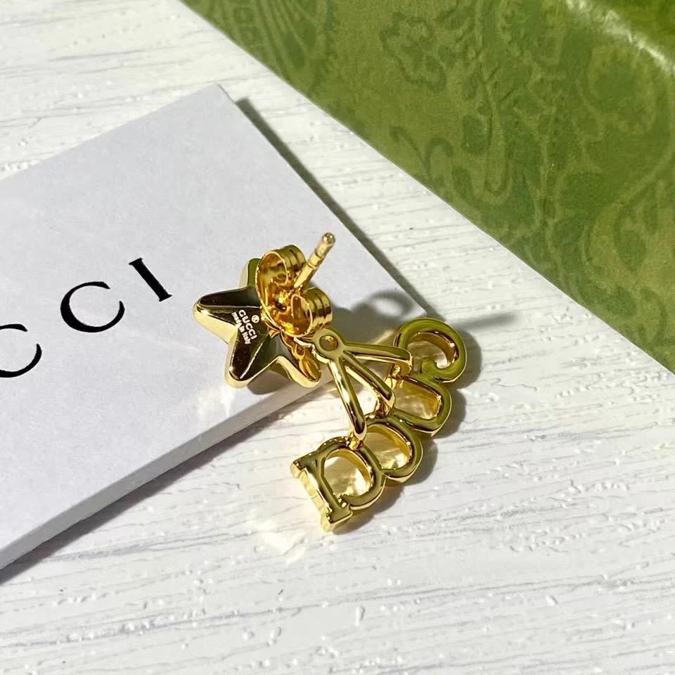 Gucci Gold Star and Letter Earrings