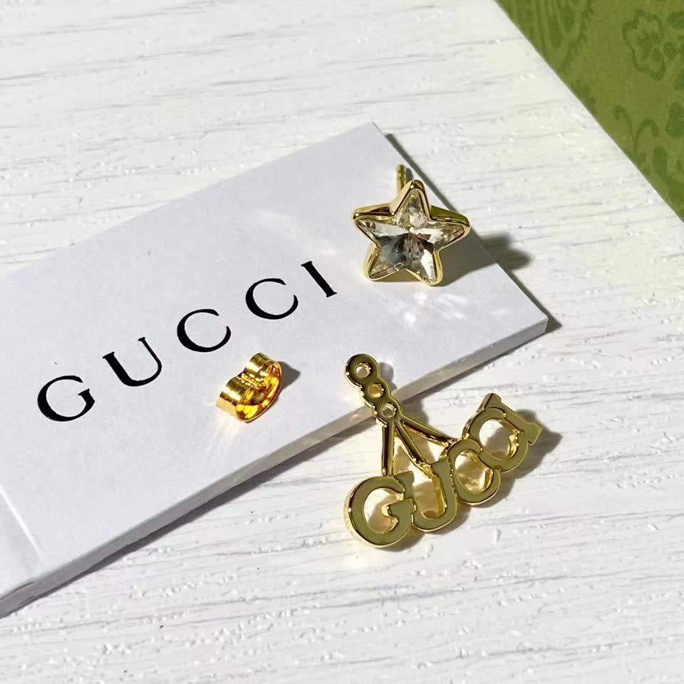 Gucci Gold Star and Letter Earrings