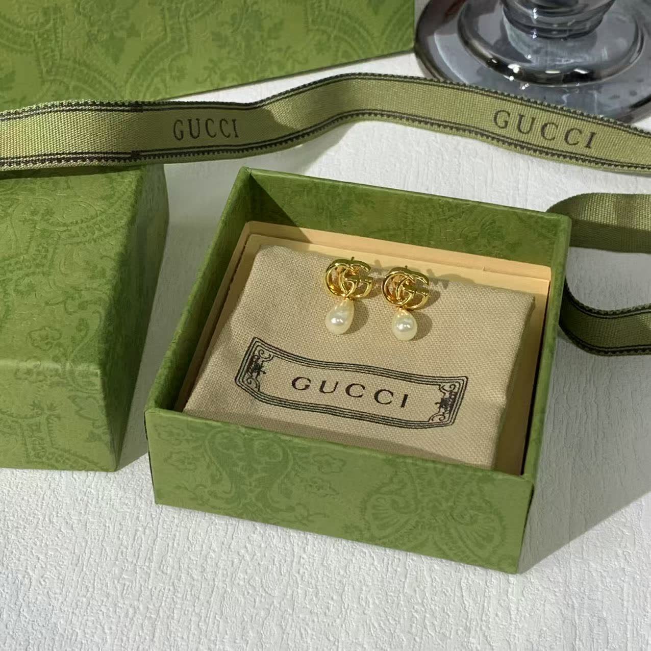 Chanel CC Logo Pearl Earrings