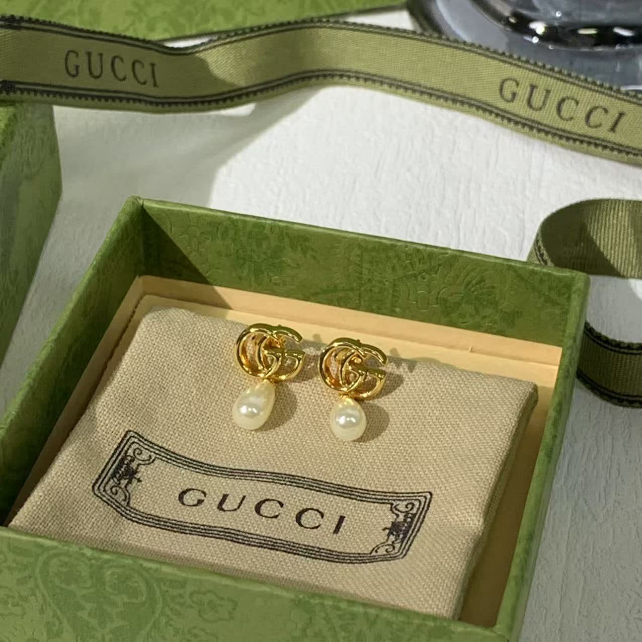 Chanel CC Logo Pearl Earrings