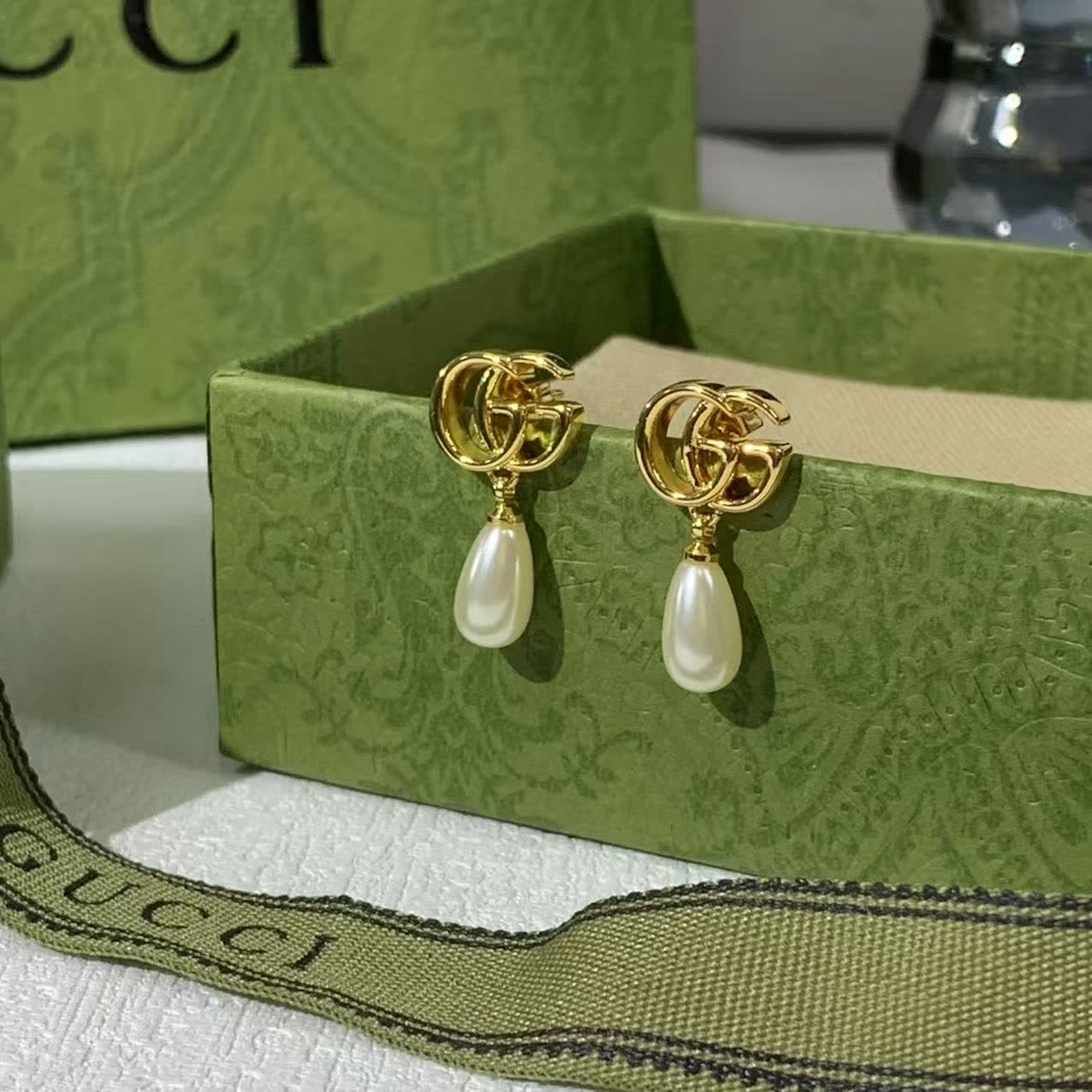 Chanel CC Logo Pearl Earrings