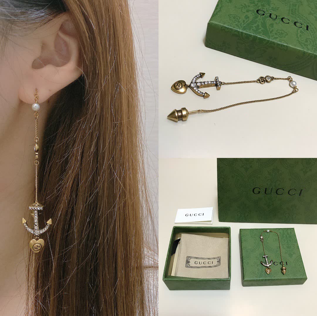 Gucci Anchor & Heart Pearl Drop Earrings