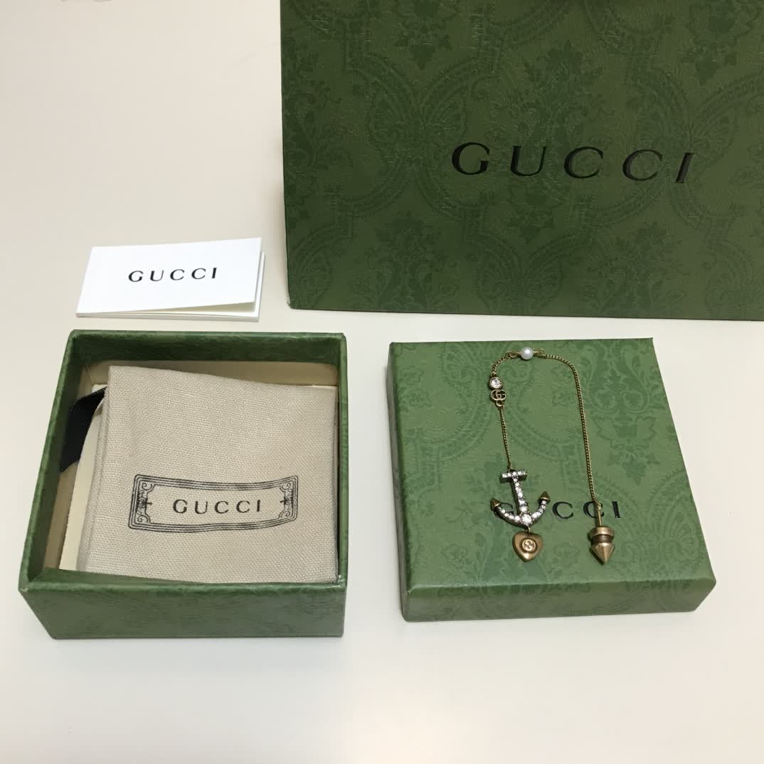 Gucci Anchor & Heart Pearl Drop Earrings