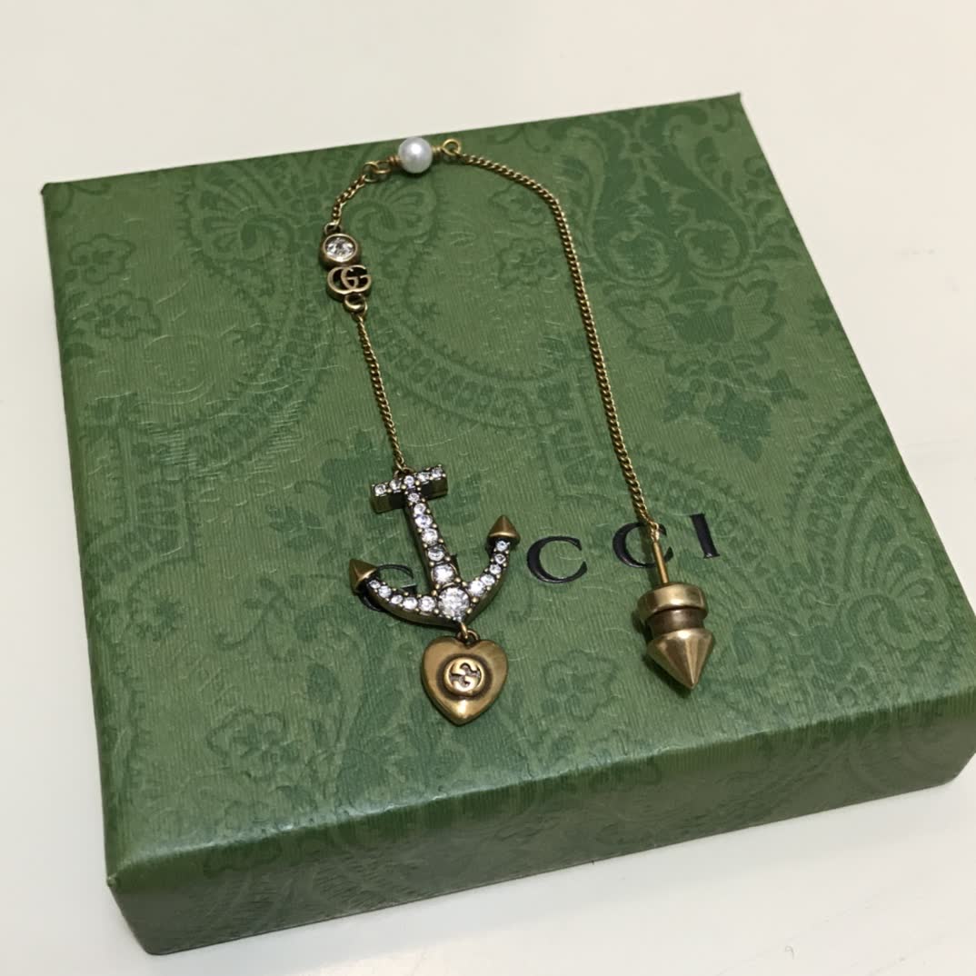 Gucci Anchor & Heart Pearl Drop Earrings