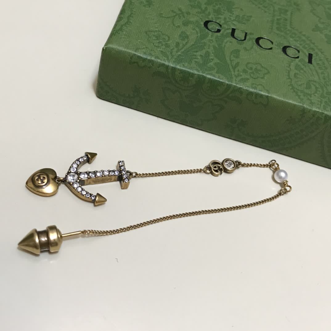 Gucci Anchor & Heart Pearl Drop Earrings