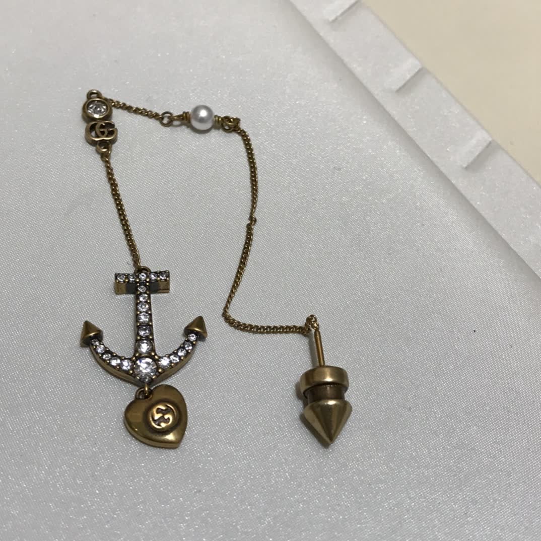Gucci Anchor & Heart Pearl Drop Earrings