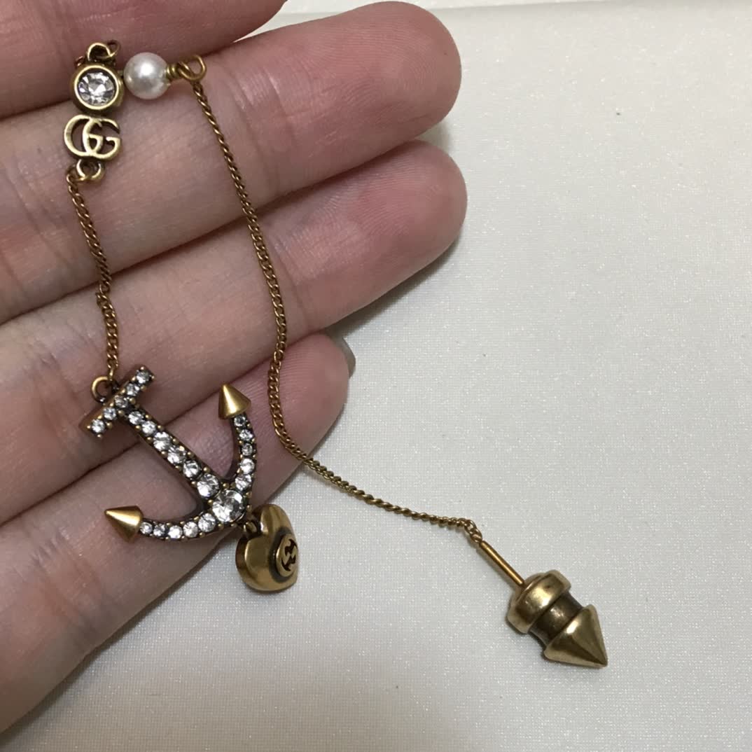 Gucci Anchor & Heart Pearl Drop Earrings