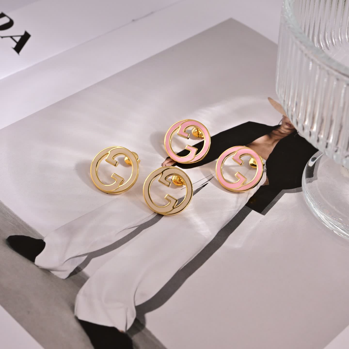 Gucci Pink and Gold Logo Earrings