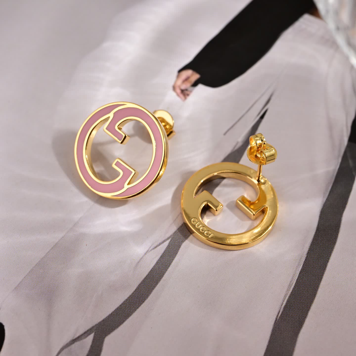 Gucci Pink and Gold Logo Earrings