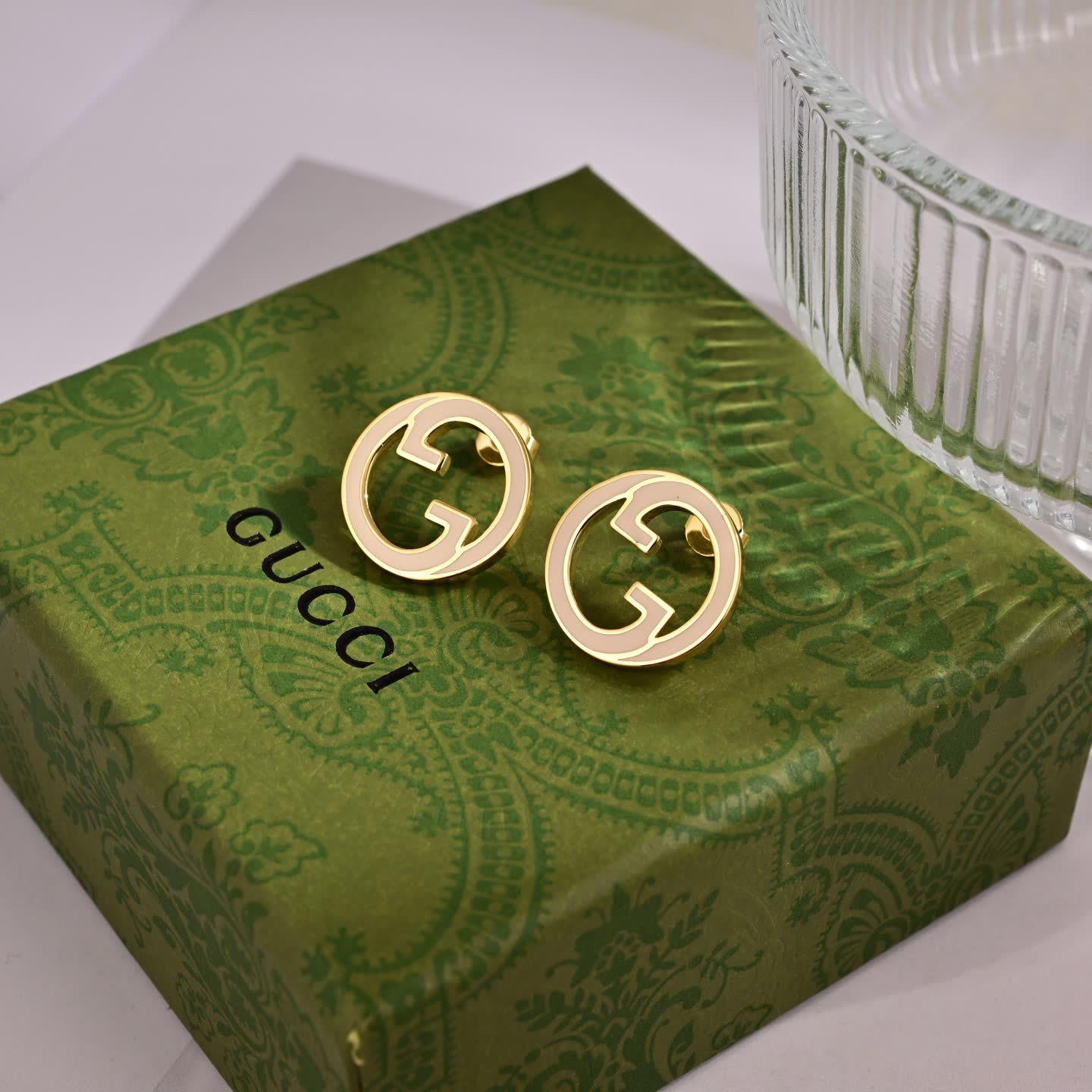 Gucci Pink and Gold Logo Earrings