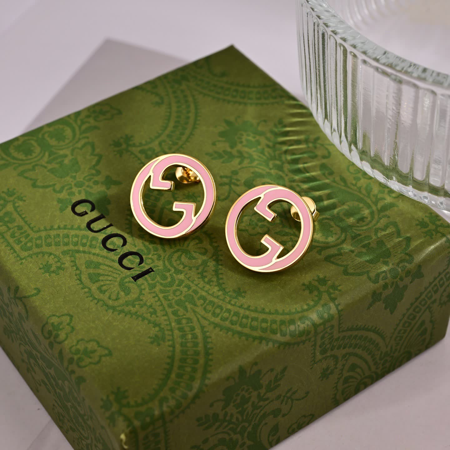 Gucci Pink and Gold Logo Earrings