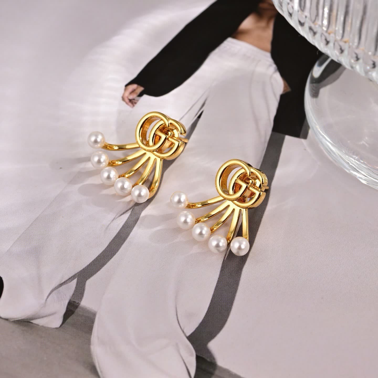 Gucci GG Marmont Series Crystal Fan Earrings