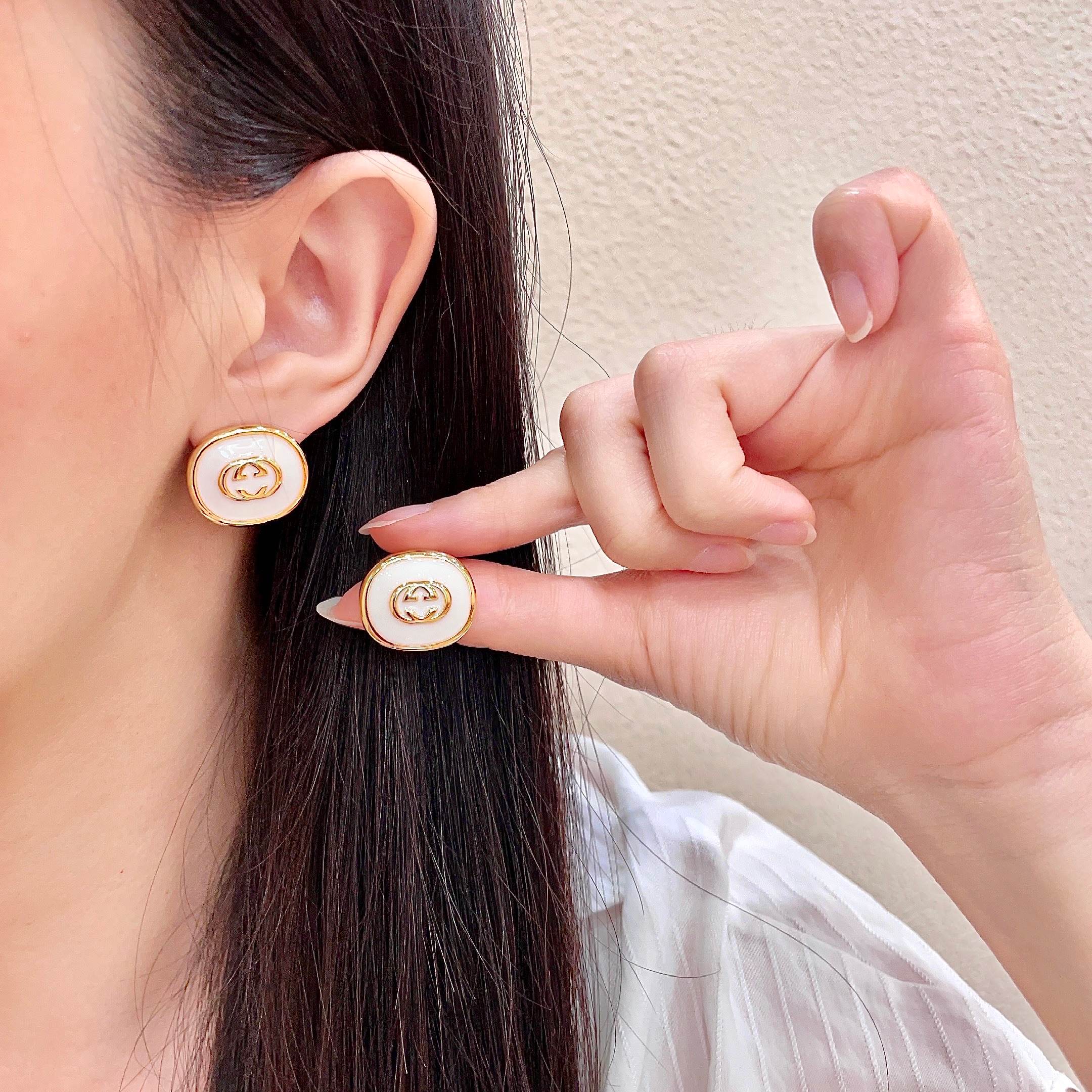 Chanel Gold and White Enamel Stud Earrings