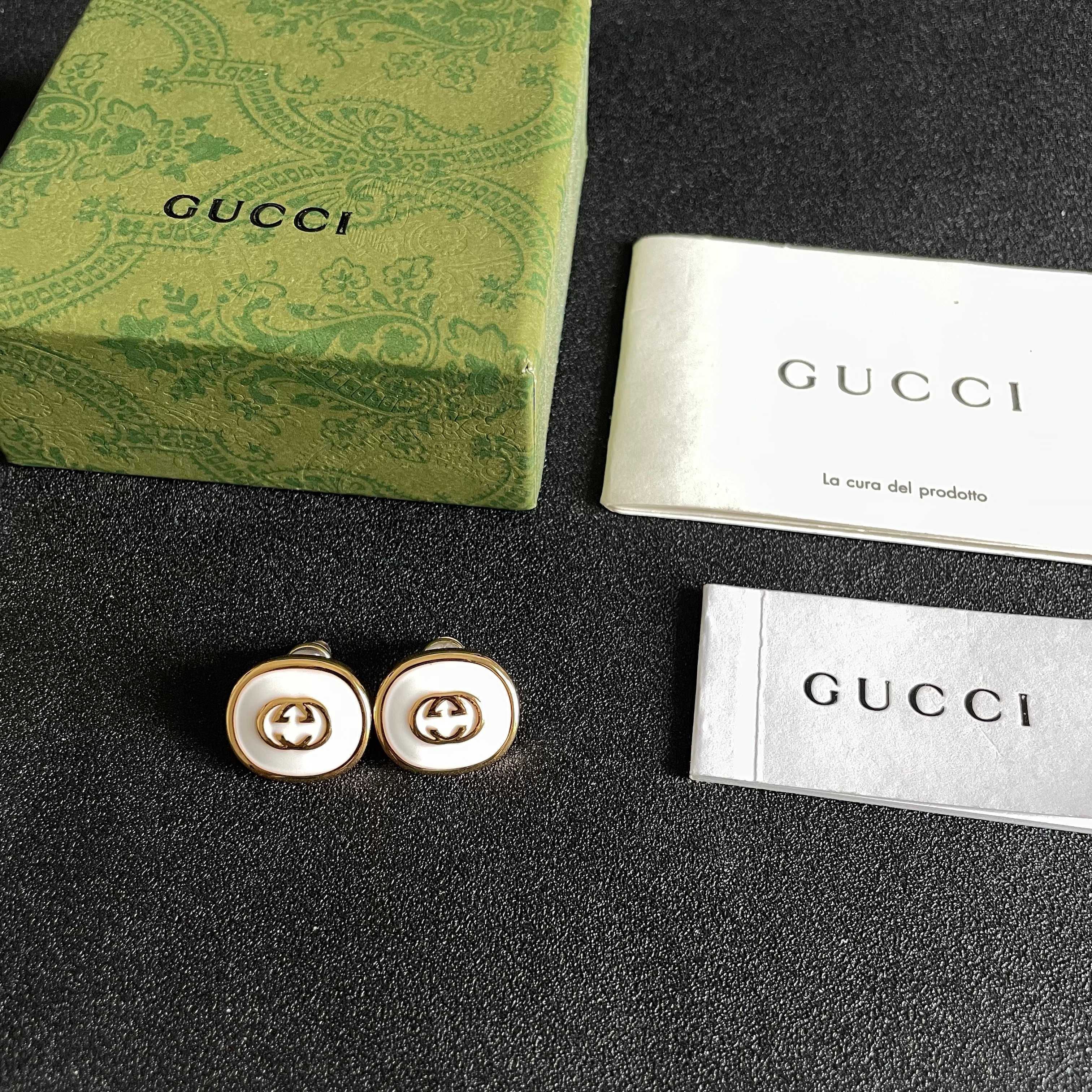 Chanel Gold and White Enamel Stud Earrings