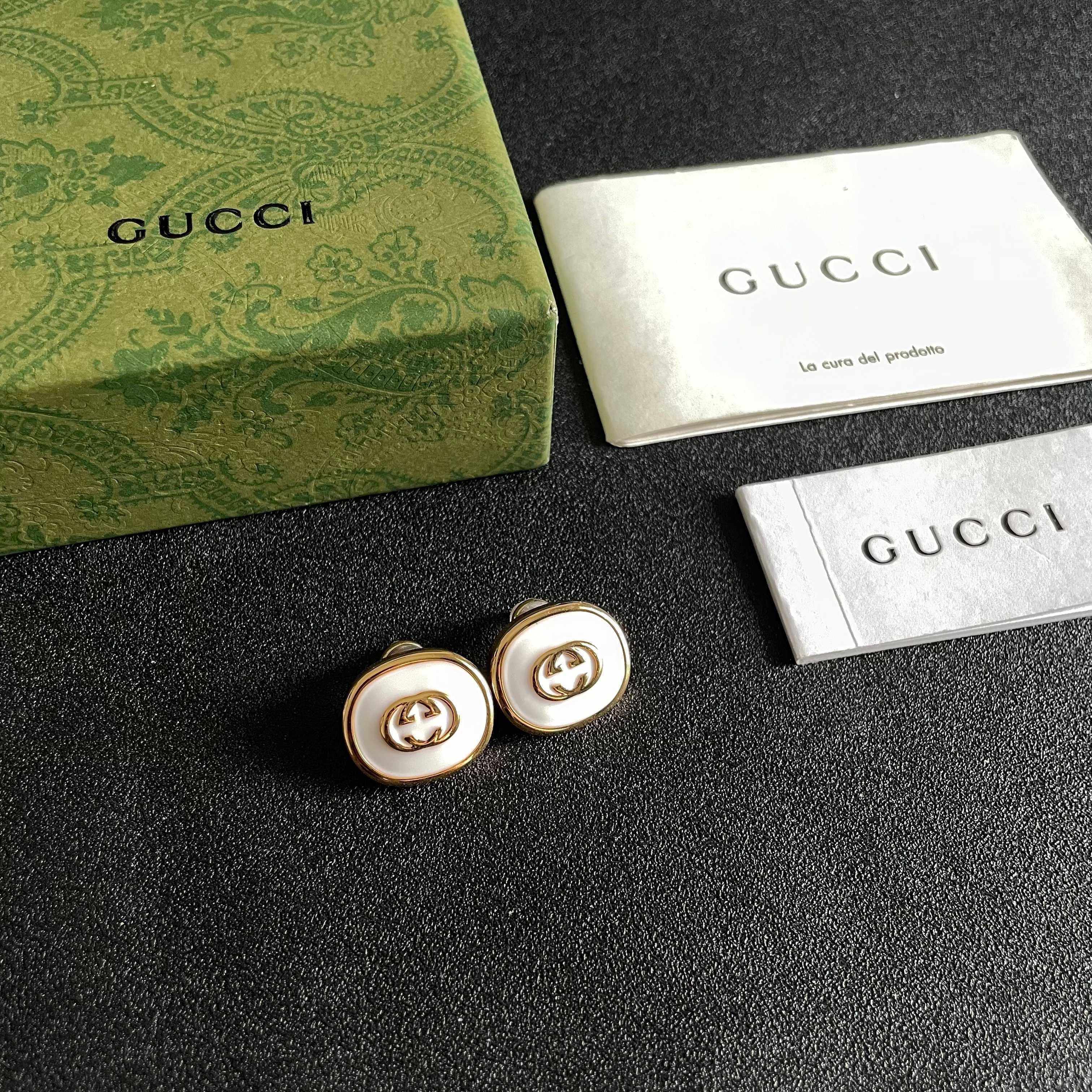Chanel Gold and White Enamel Stud Earrings