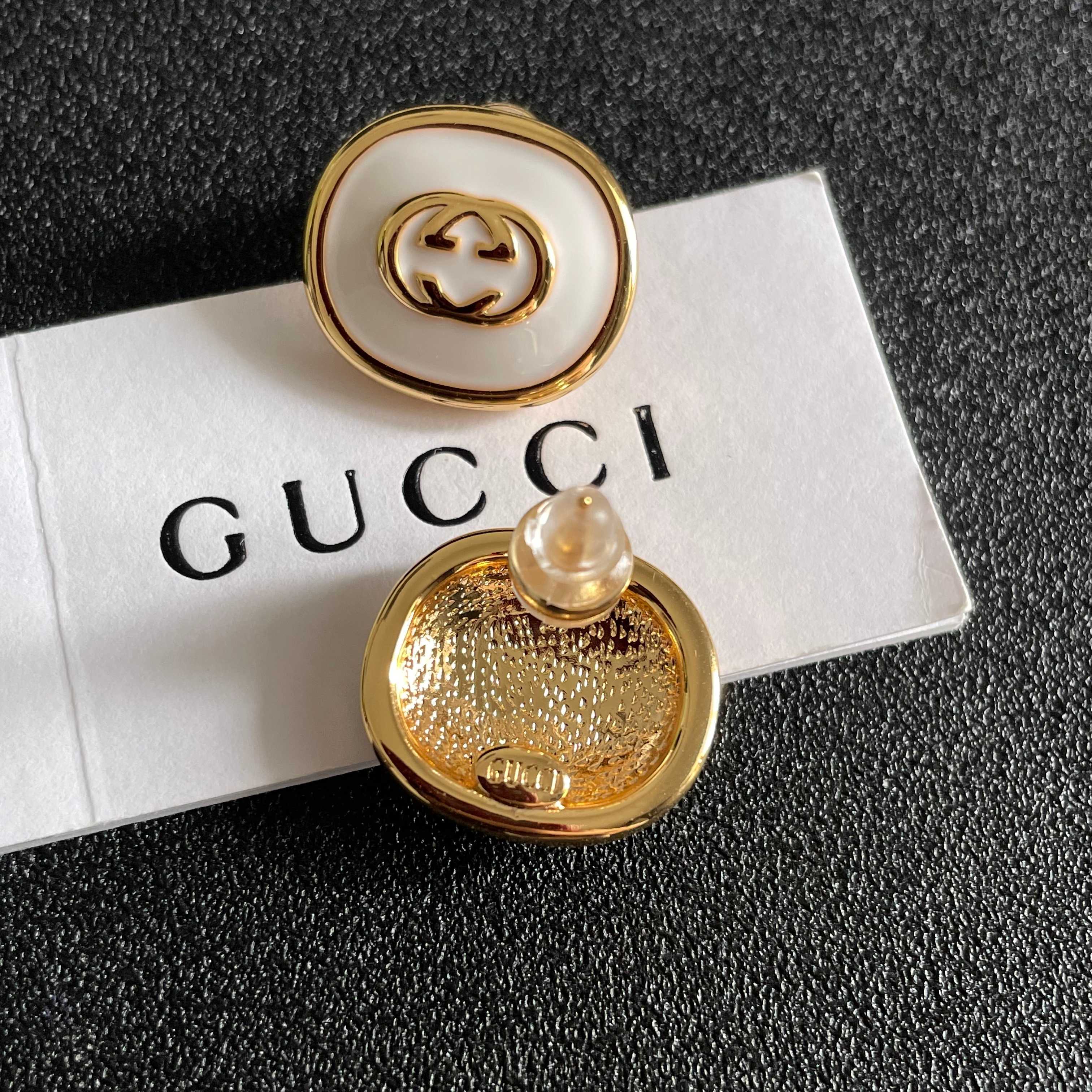 Chanel Gold and White Enamel Stud Earrings