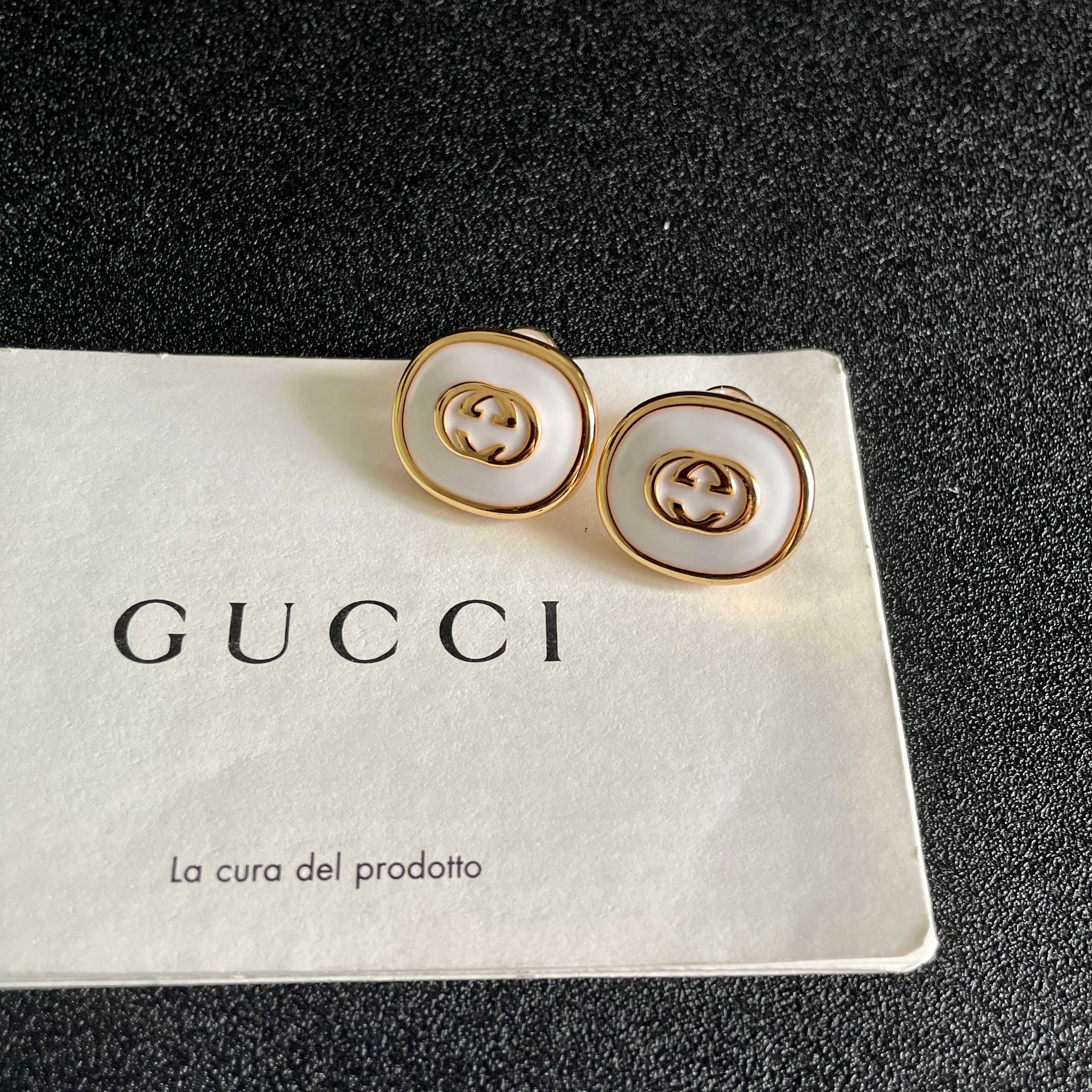 Chanel Gold and White Enamel Stud Earrings