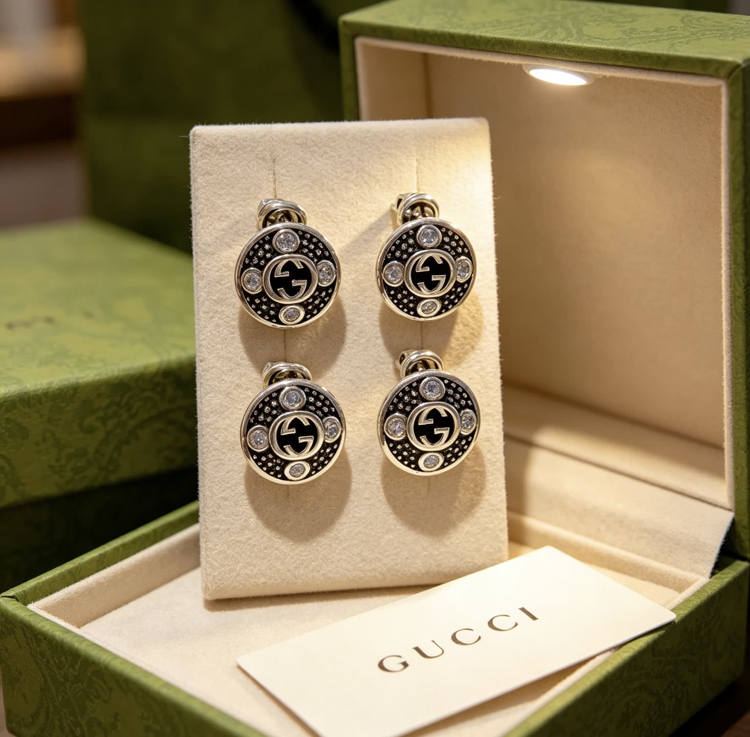 Gucci Silver Tone Crystal Stud Earrings Gucci Silver Tone Crystal Stud Earrings