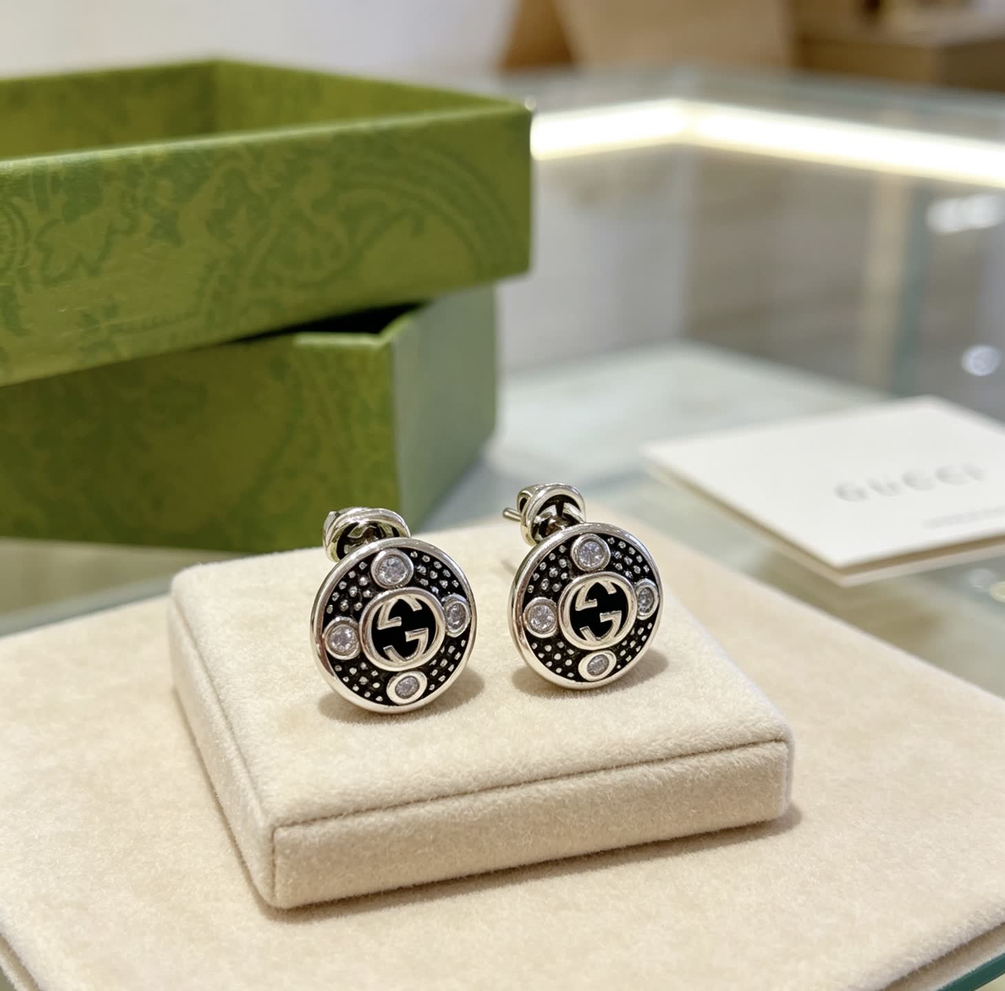 Gucci Silver Tone Crystal Stud Earrings