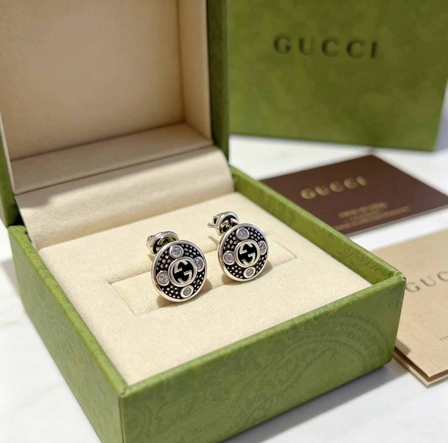Gucci Silver Tone Crystal Stud Earrings