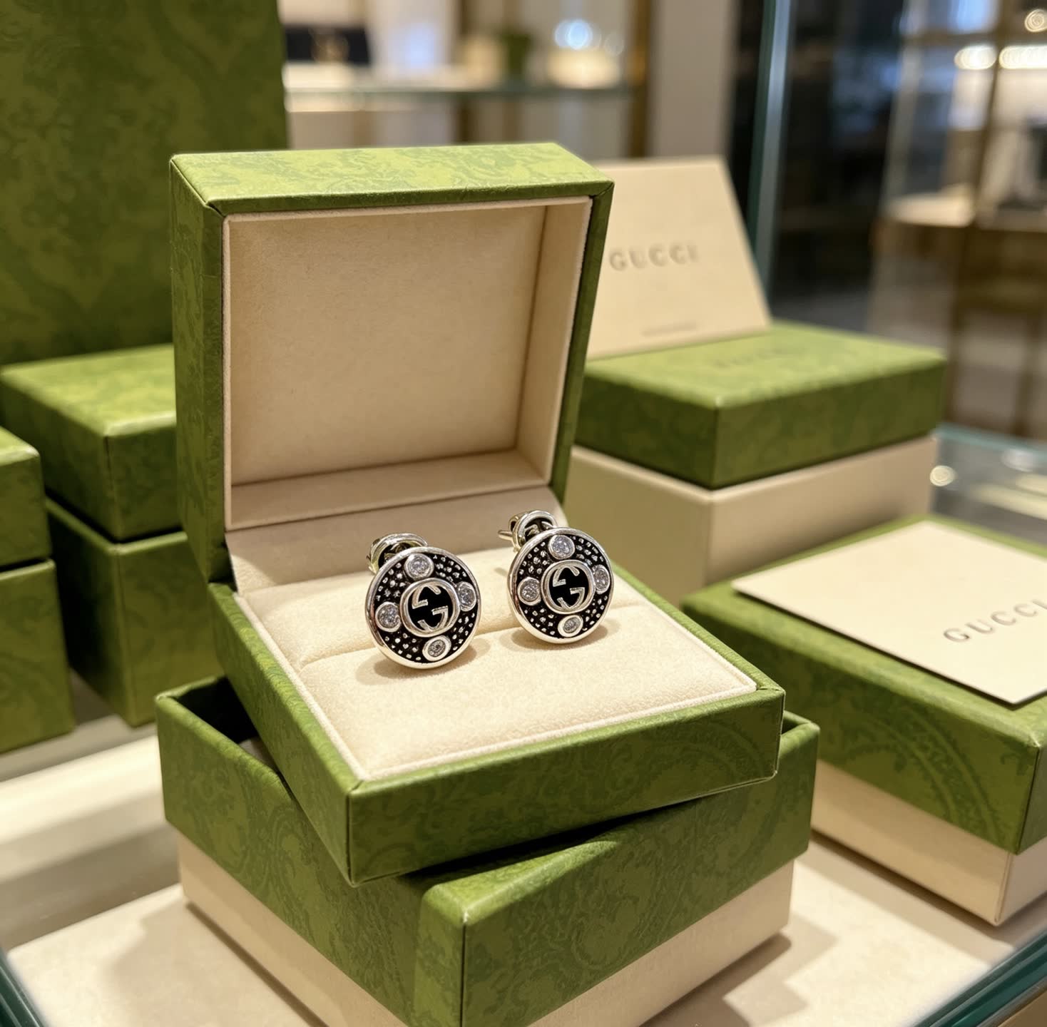 Gucci Silver Tone Crystal Stud Earrings