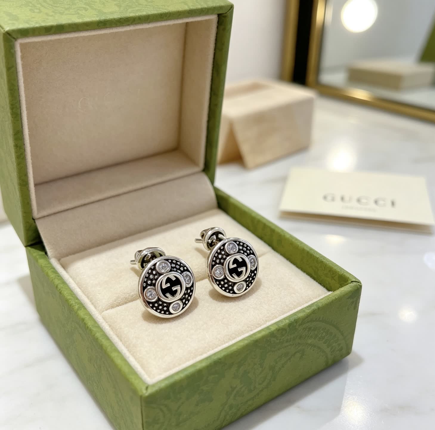 Gucci Silver Tone Crystal Stud Earrings