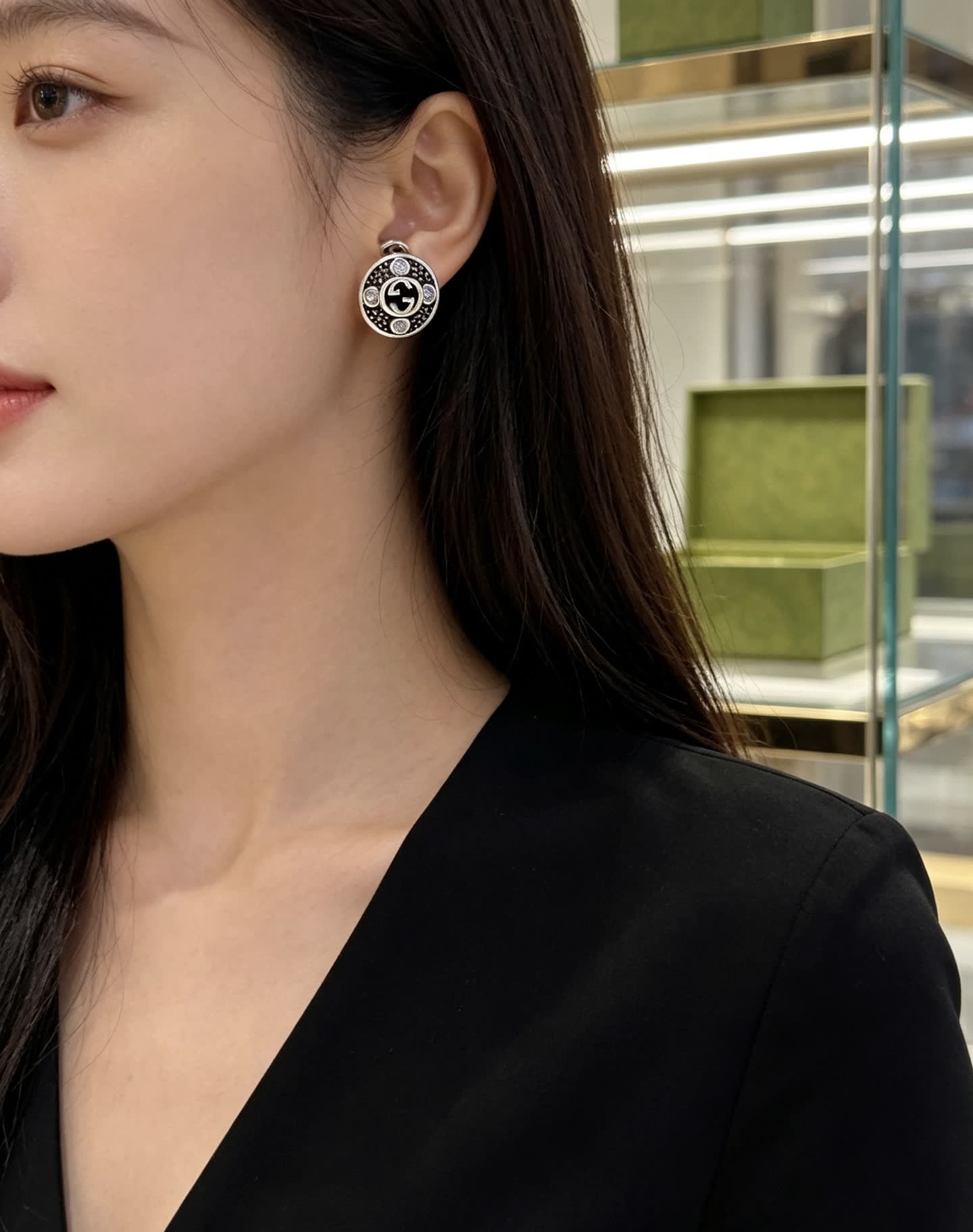 Gucci Silver Tone Crystal Stud Earrings
