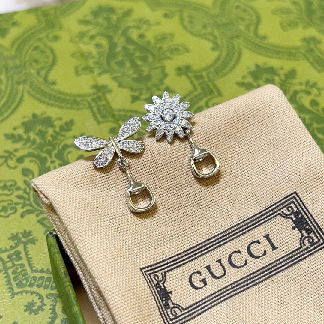 Gucci Silver Butterfly and Flower Earrings