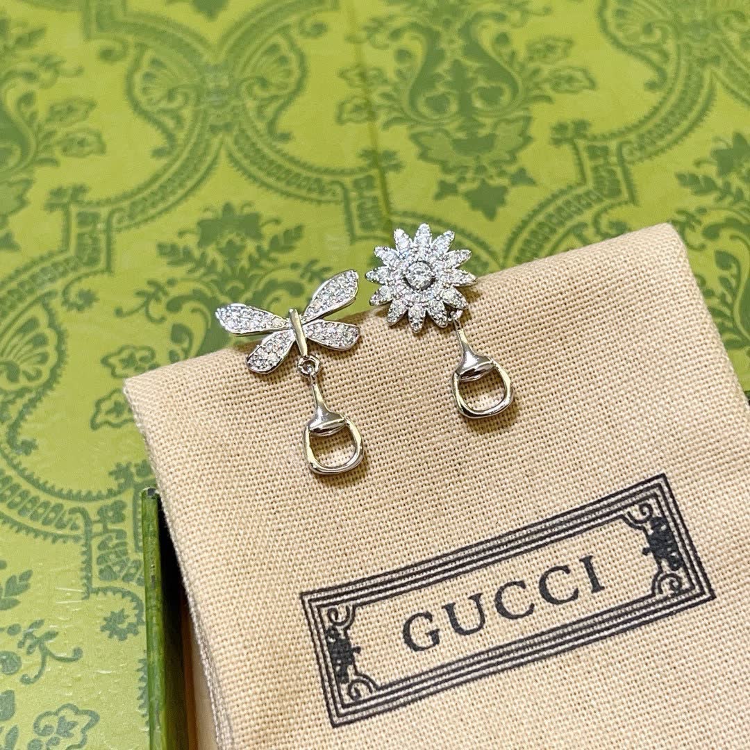 Gucci Silver Butterfly and Flower Earrings