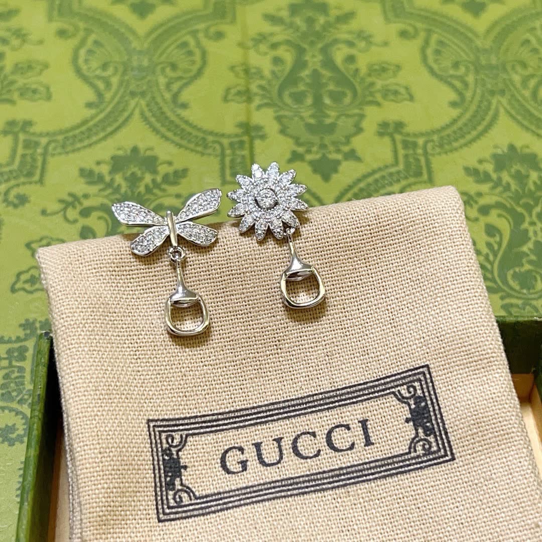 Gucci Silver Butterfly and Flower Earrings