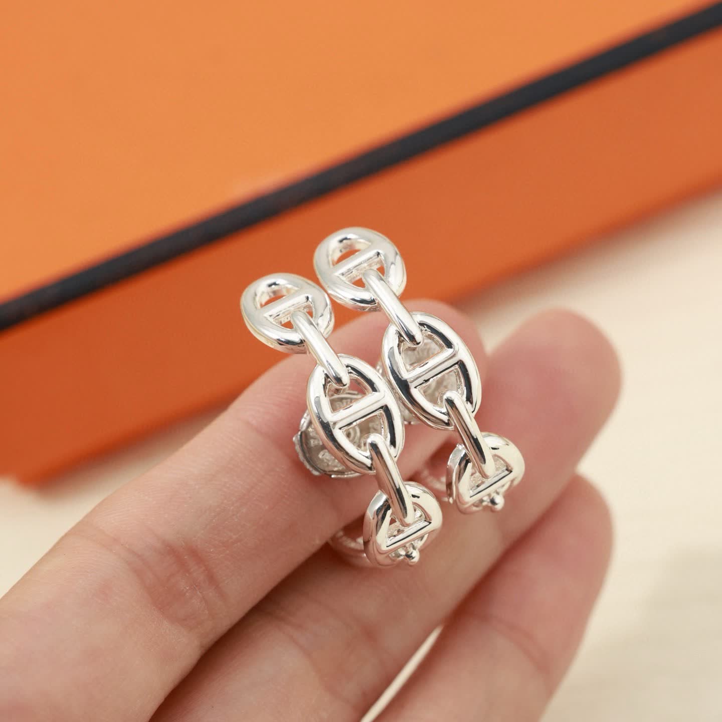 Hermes Silver Hoop Earrings