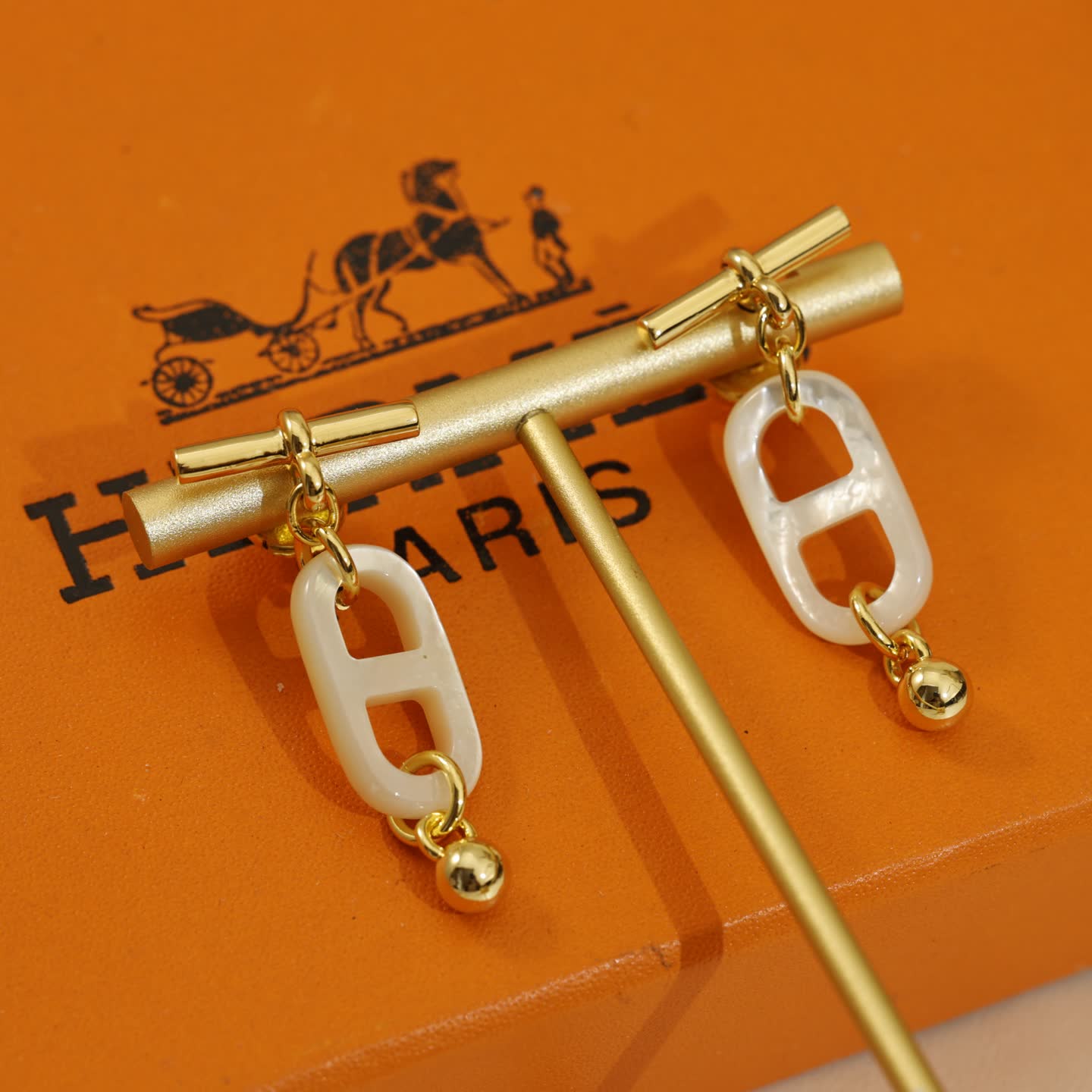 Hermes Hermès Gold and White Pearl Earrings