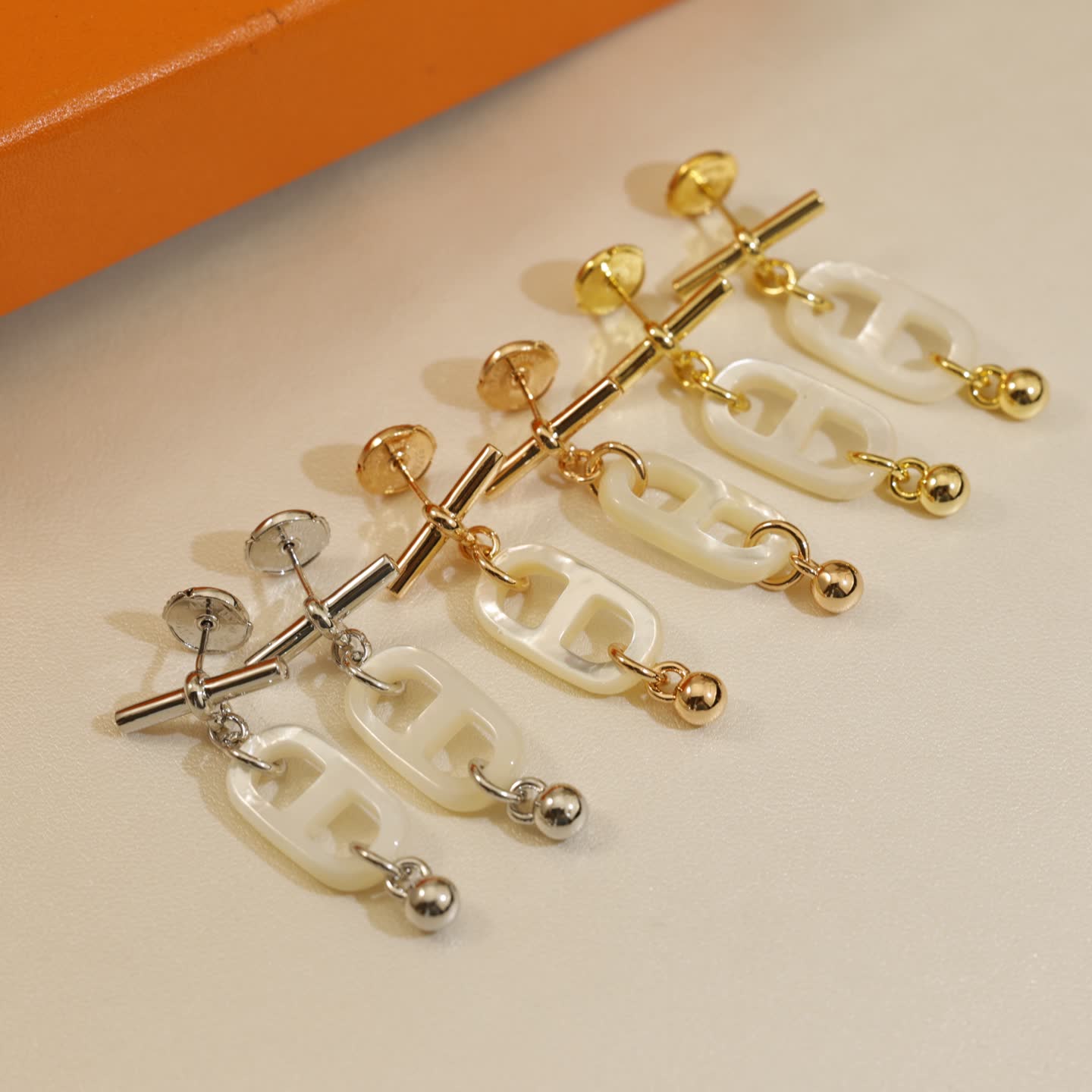 Hermes Hermès Gold and White Pearl Earrings