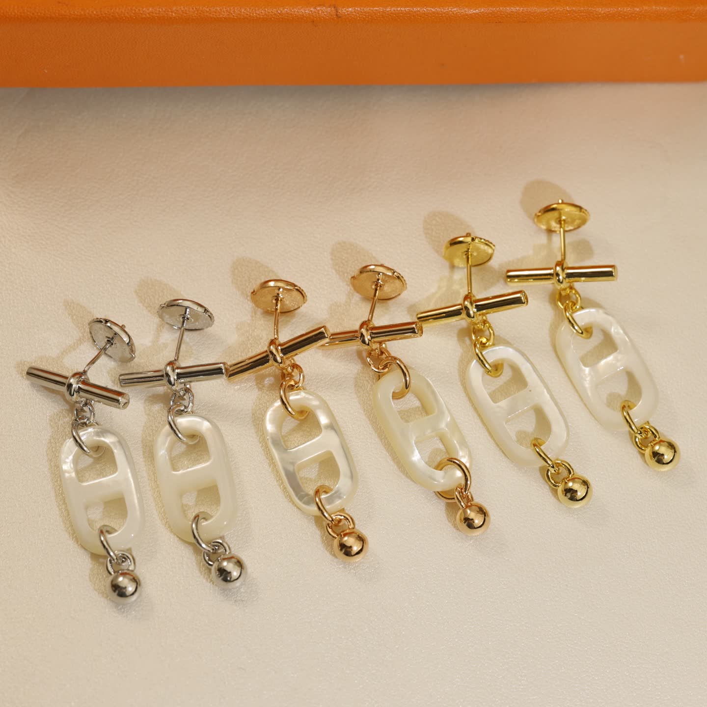 Hermes Hermès Gold and White Pearl Earrings