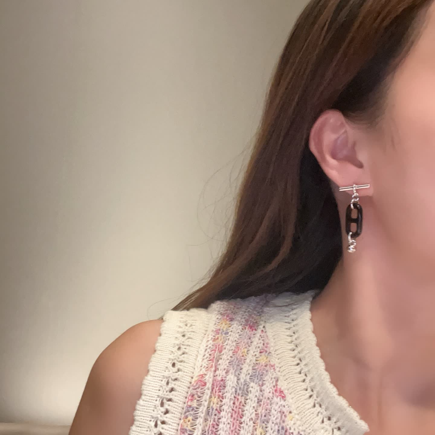 Hermes Hermès Black Enamel and Gold Chain Earrings