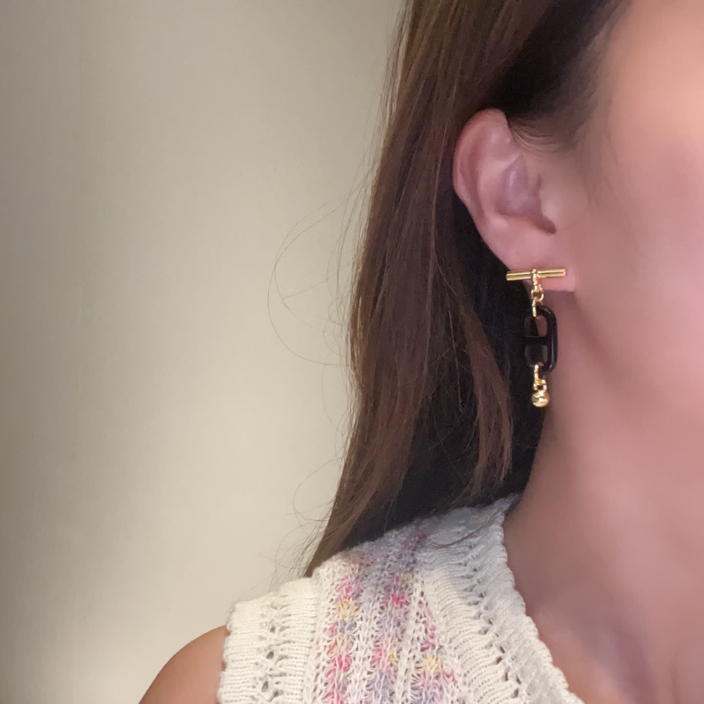 Hermes Hermès Black Enamel and Gold Chain Earrings