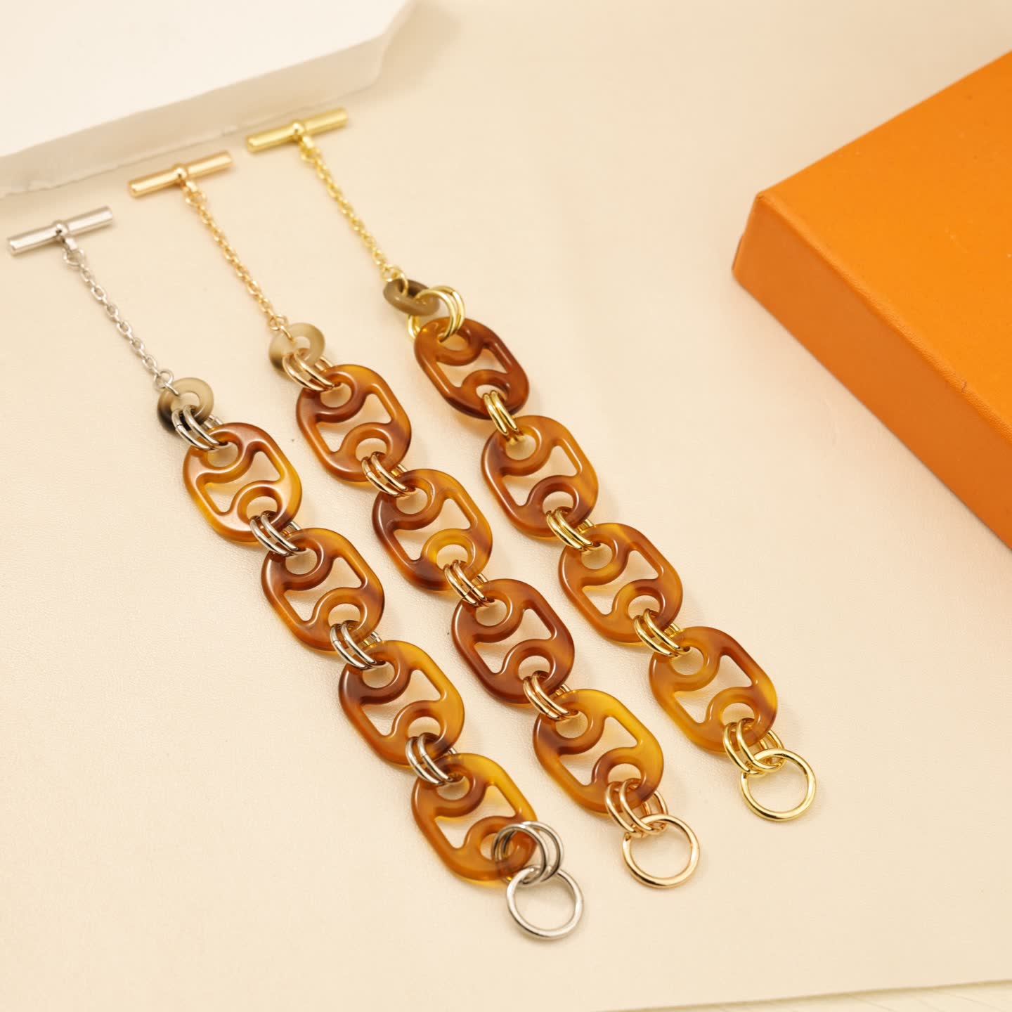 Hermes Hermès Brown Enamel & Gold Chain Earrings