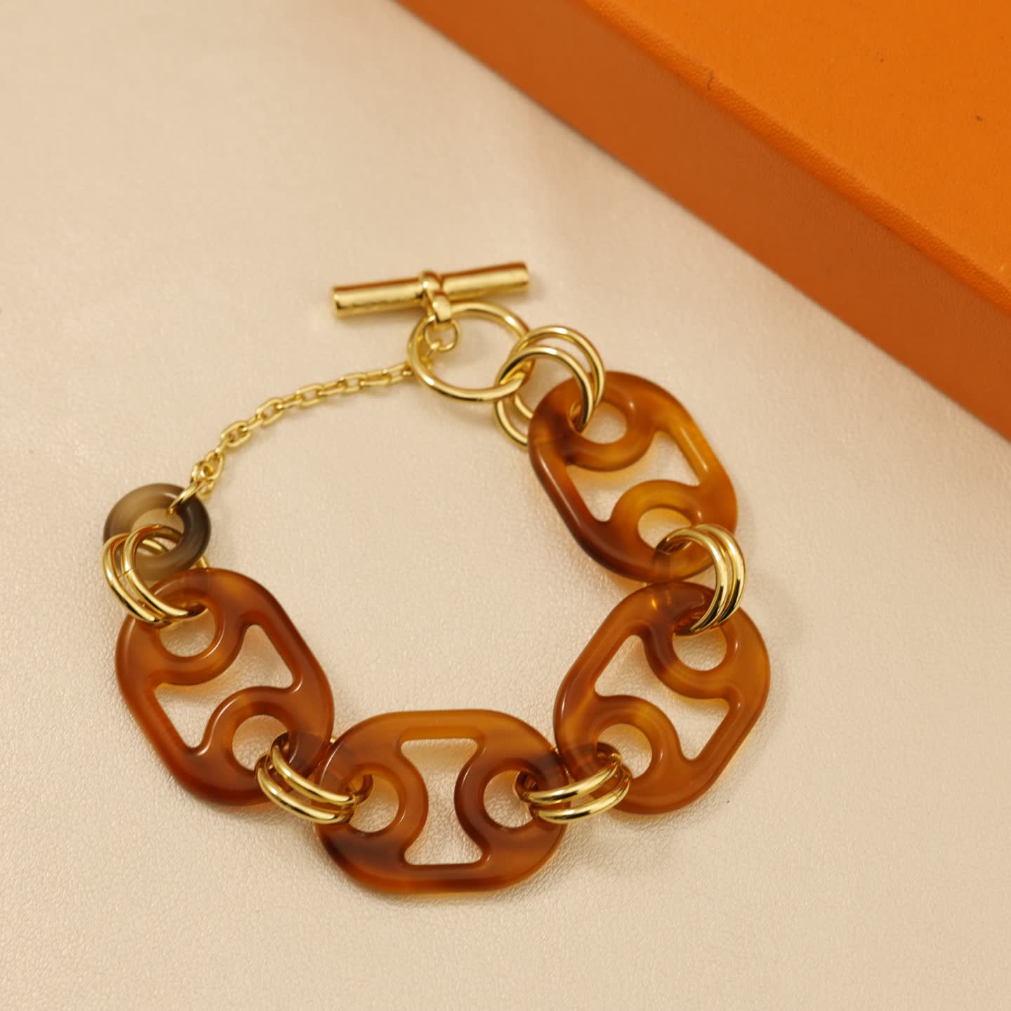 Hermes Hermès Brown Enamel & Gold Chain Earrings