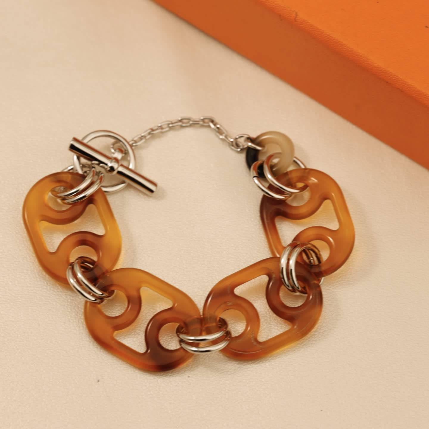 Hermes Hermès Brown Enamel & Gold Chain Earrings